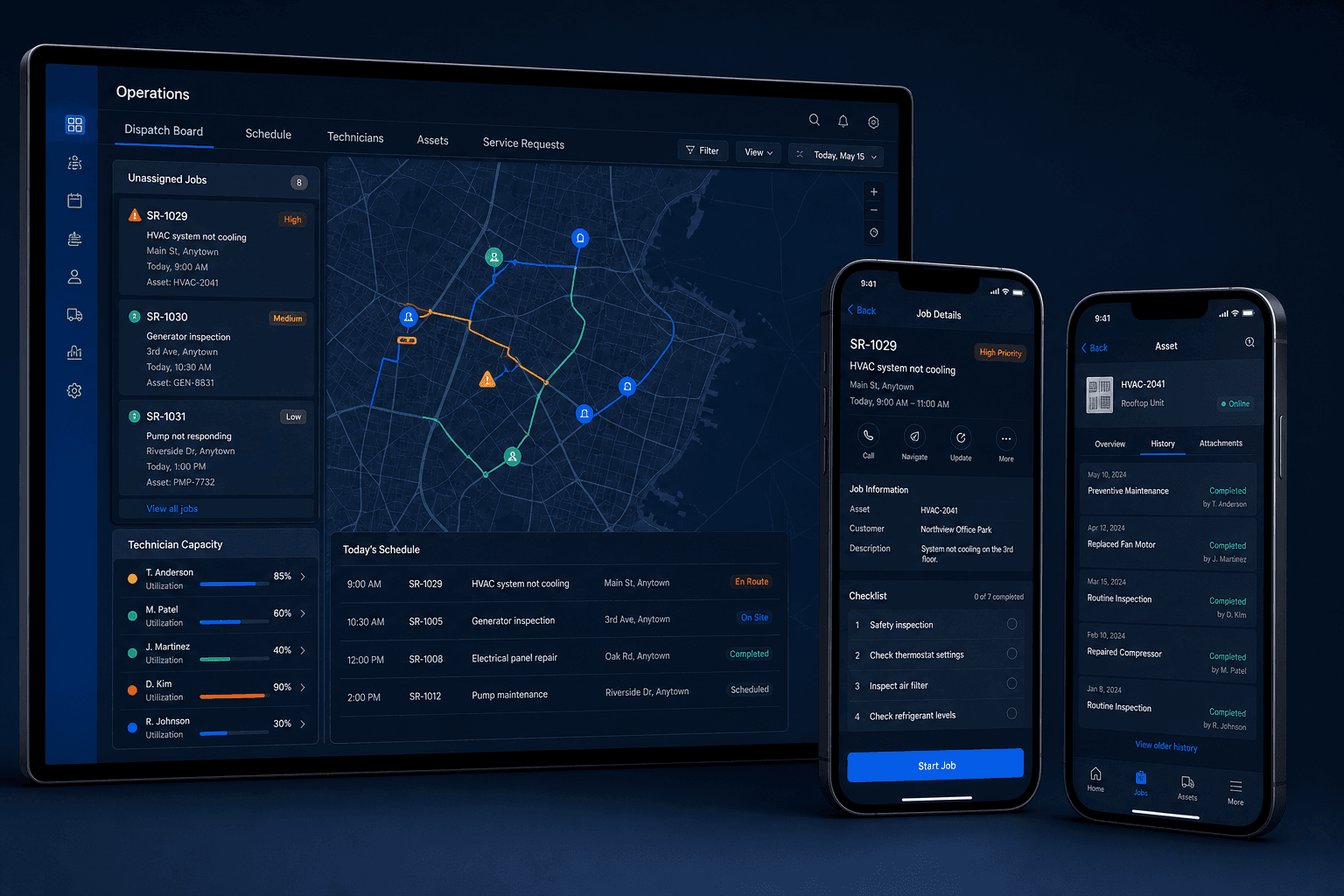 FieldFlow Field-service coordination suite interface concept