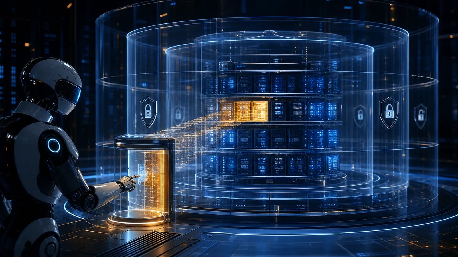 An AI agent receiving controlled access to one permitted section of protected company data