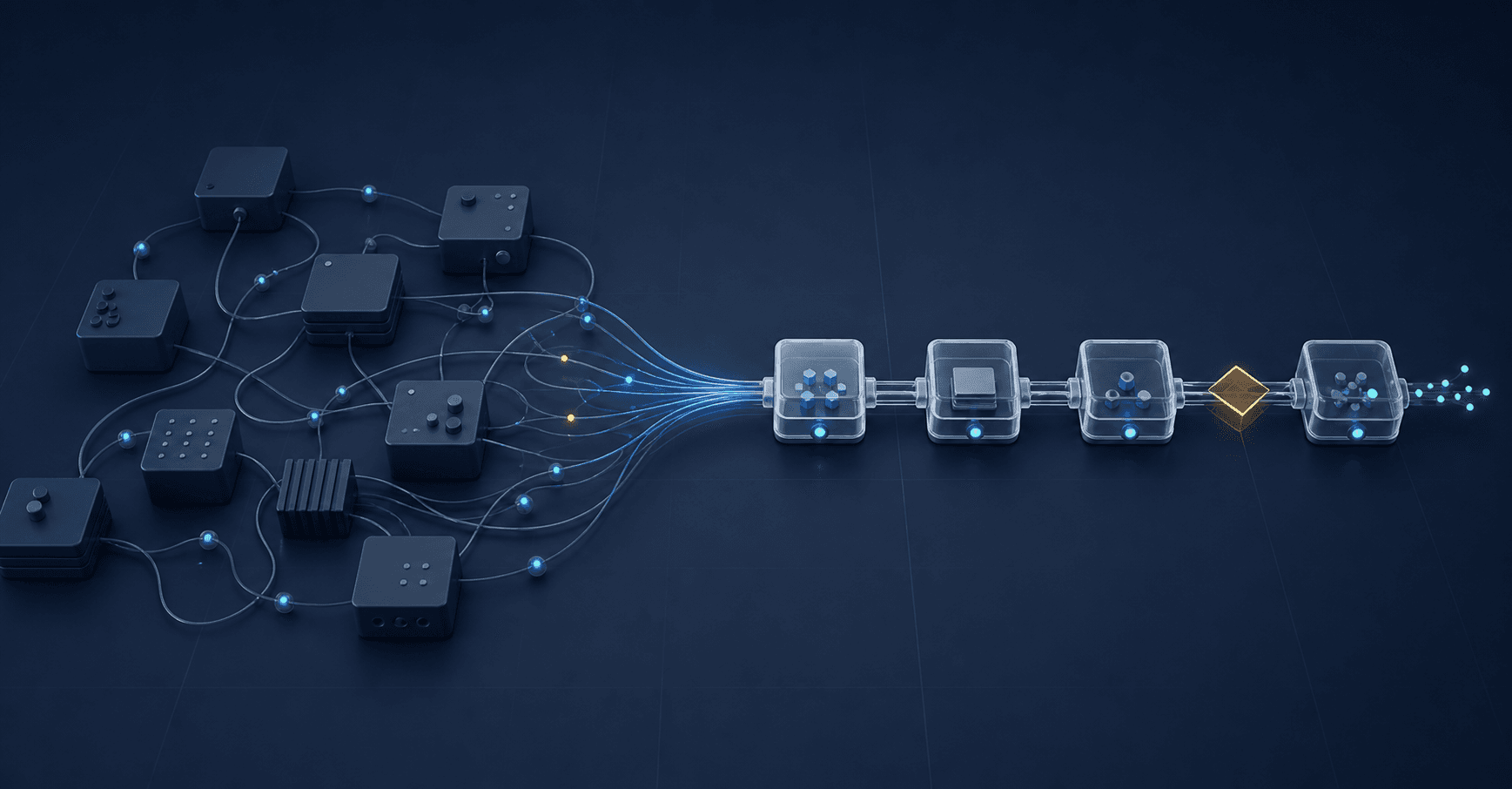 Disconnected modules resolving into a clear, observable workflow